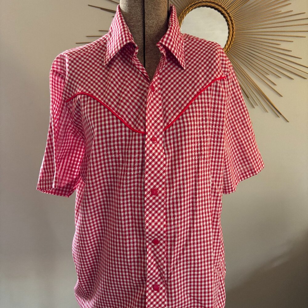 Red and White Checked Cowboy Button Up